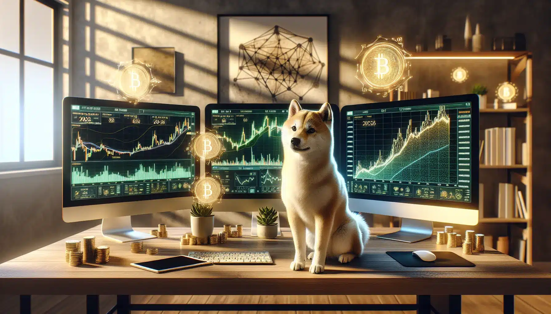 shiba-inu-dog-at-trading-desk-with-cryptocurrency-charts-showing-floki-price-predictions